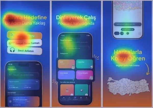 "Appvia mobil uygulama screenshot optimizasyonu focus ve heatmap analiz örneği