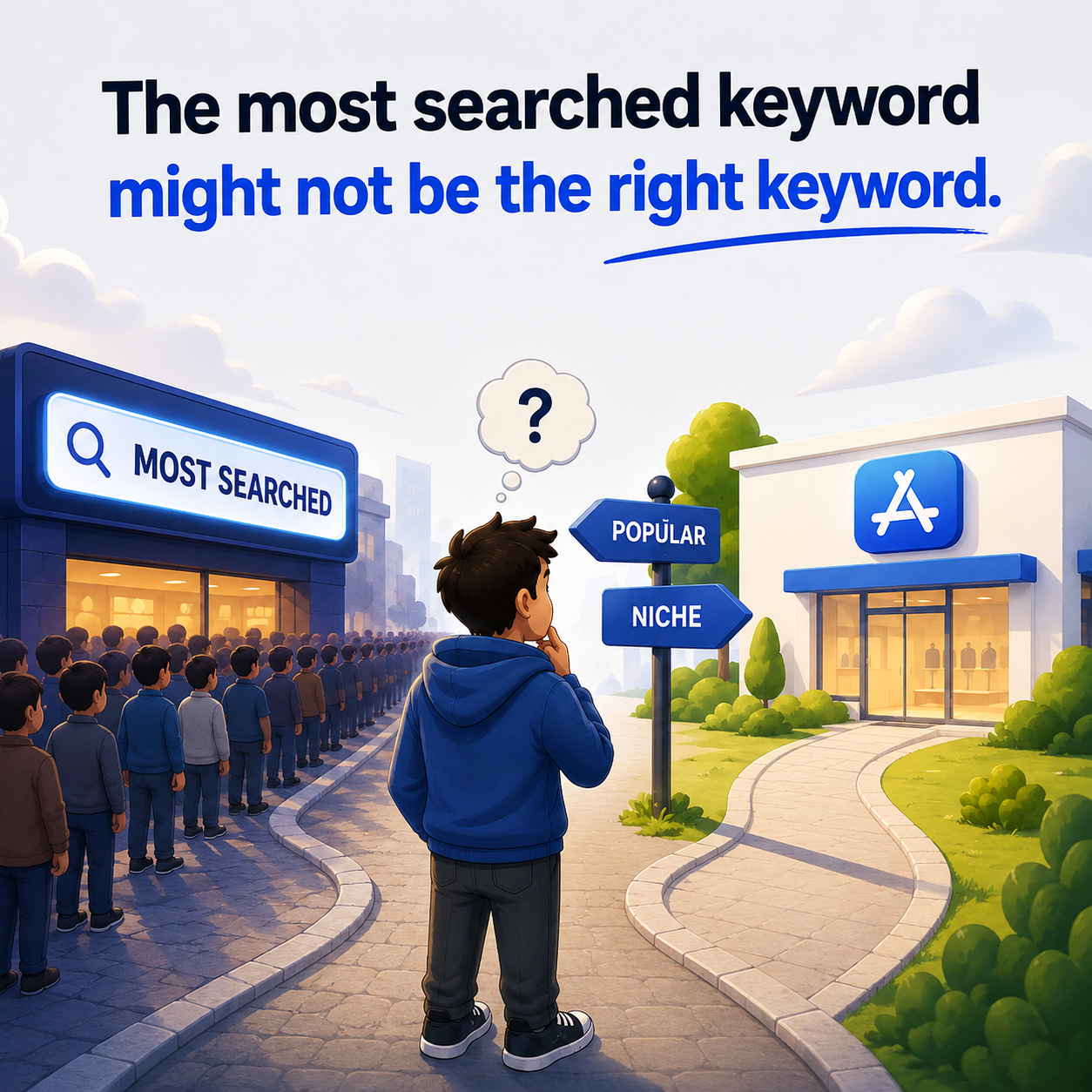 ASO keyword optimization strategy for choosing popular vs niche keywords
